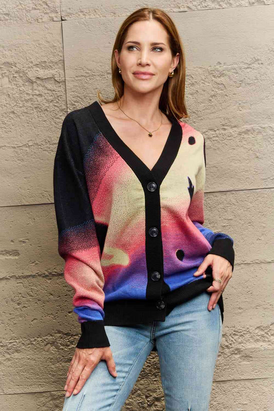 Woven Right Full Size Long Sleeve Space Graphic Cardigan