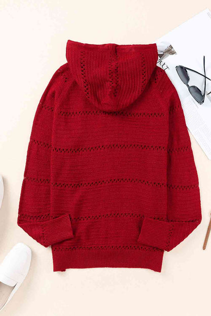 Cardigan zippé à capuche ajouré et manches raglan