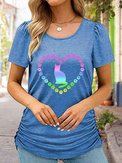 Full Size Cat Heart Graphic Short Sleeve T-Shirt