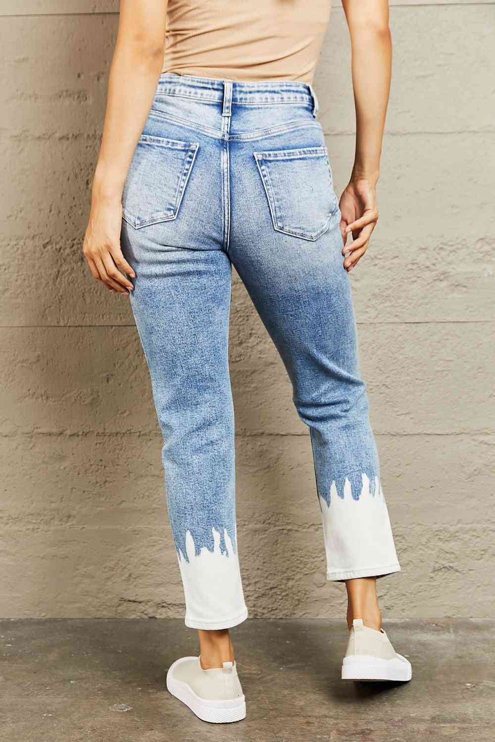 BAYEAS Jean skinny court peint taille haute effet vieilli