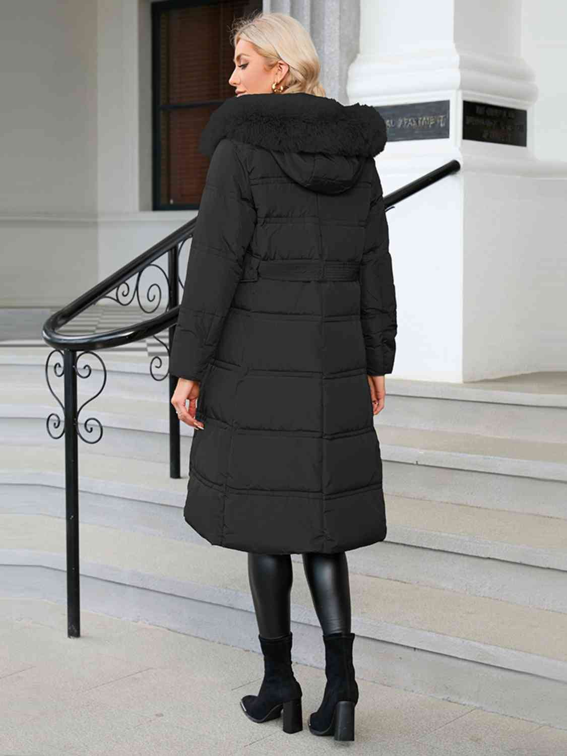 Manteau d'hiver long à capuche avec poches