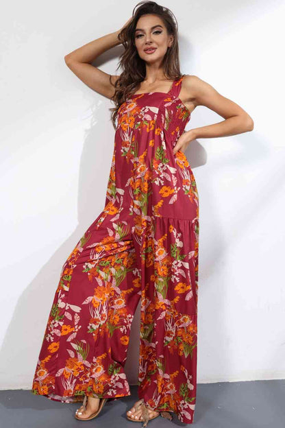 Floral Square Neck Wide Leg Jumpsuit