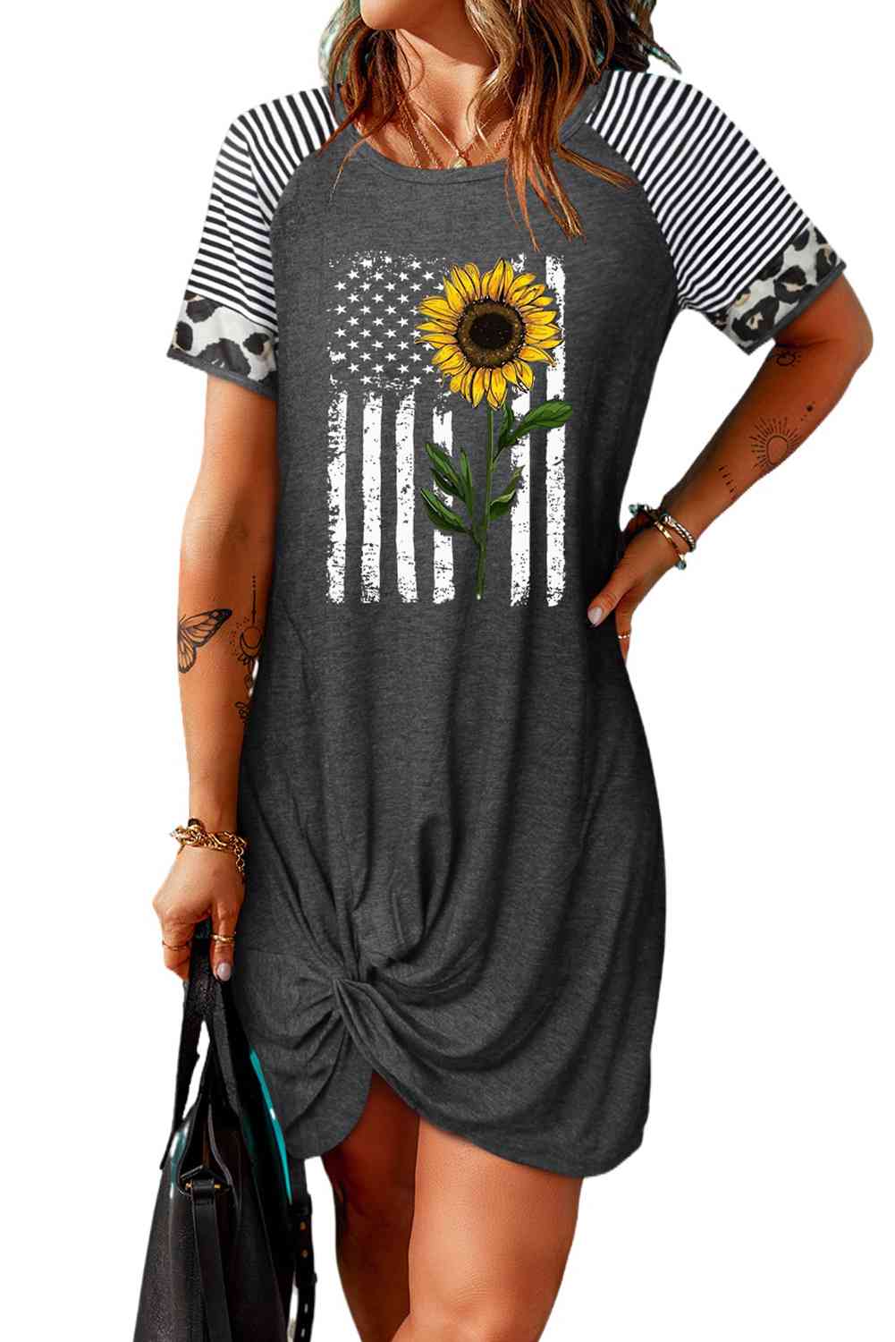 Robe torsadée à imprimés variés et graphiques tournesol