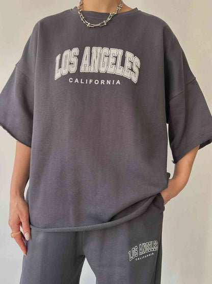 Conjunto de sudadera y pantalón deportivo con gráfico LOS ANGELES CALIFORNIA