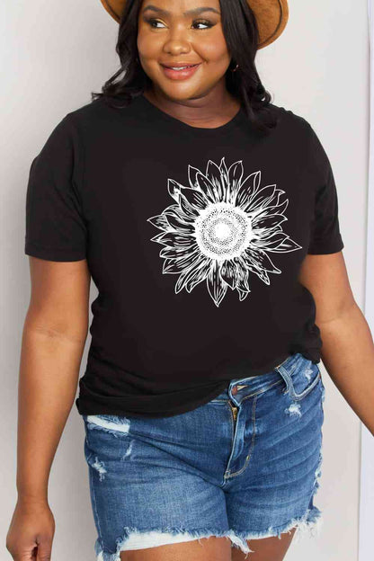 Camiseta de algodón con estampado de girasoles de tamaño completo de Simply Love