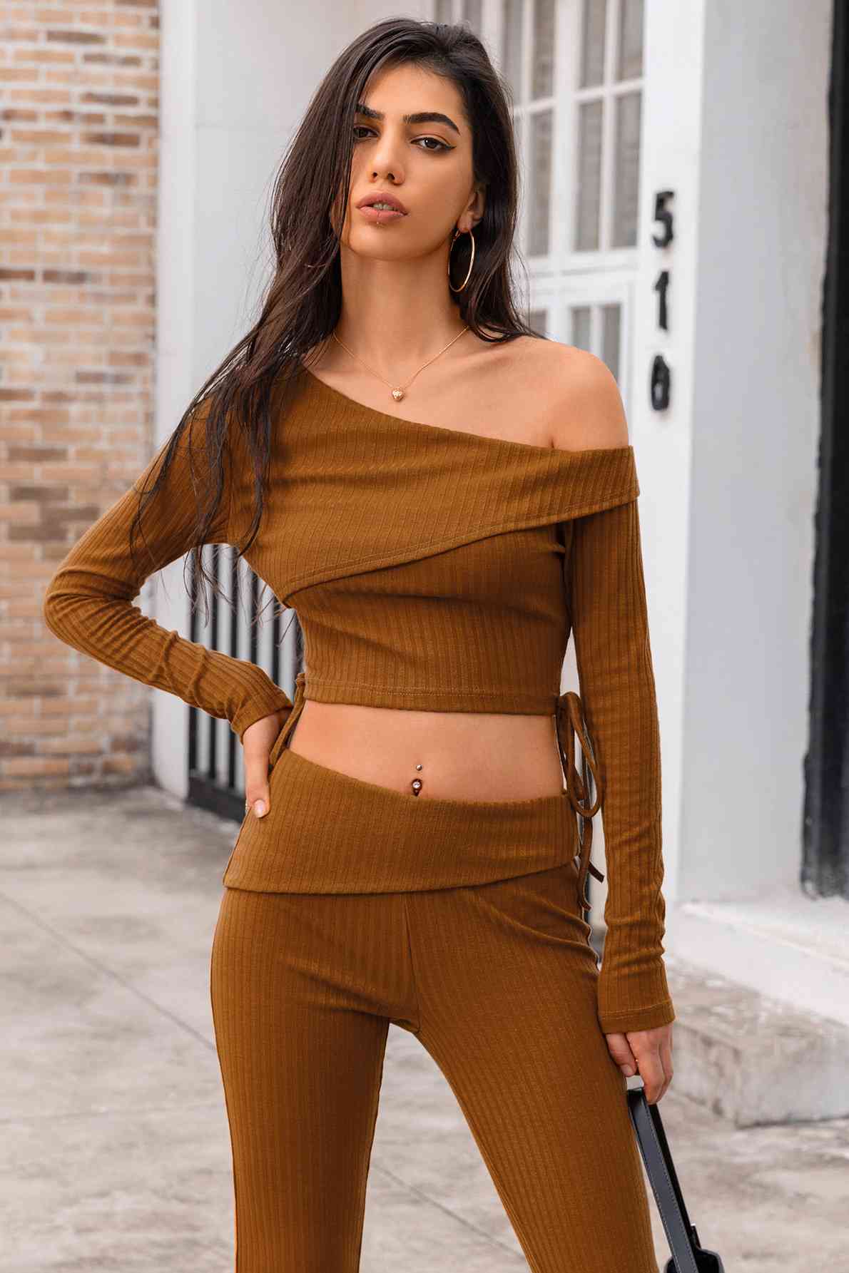 Asymmetrical Neck Ribbed Crop Top