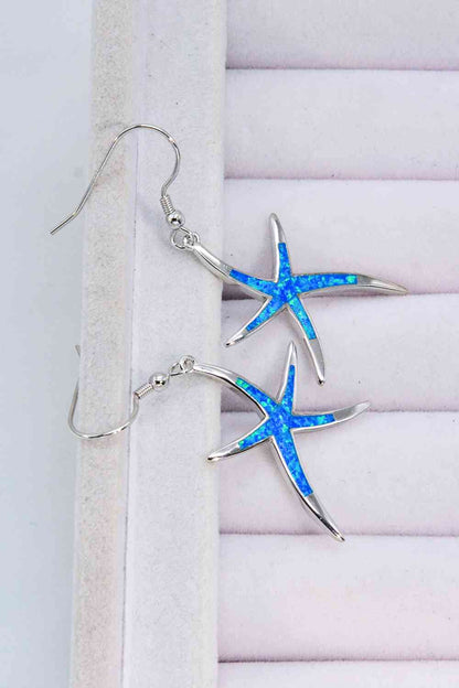 Boucles d'oreilles pendantes étoile de mer opale