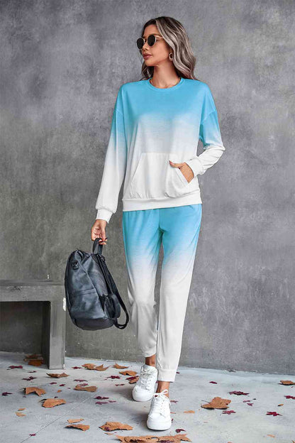 Ensemble sweat-shirt et pantalon de jogging à col rond dégradé