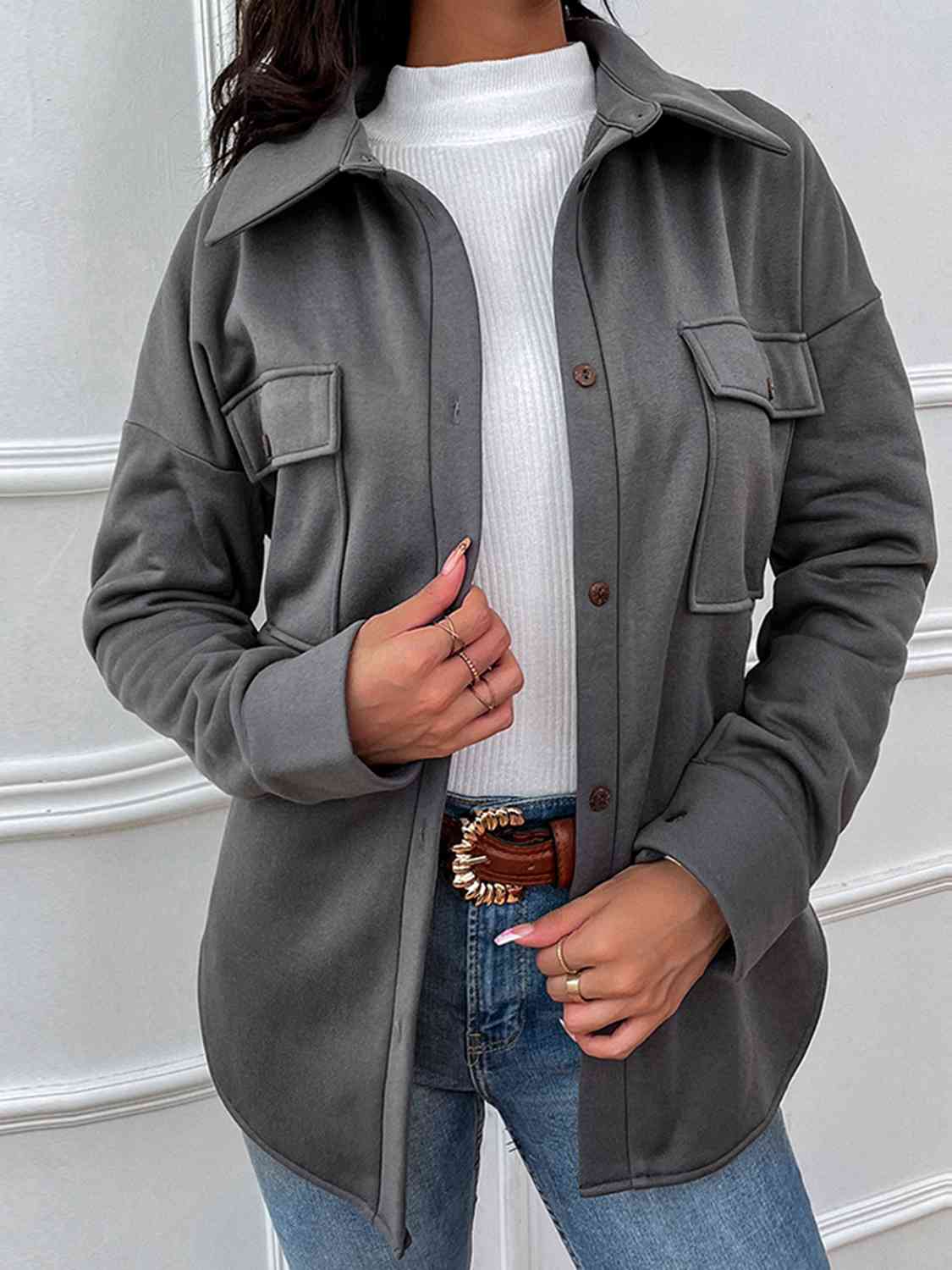 Button Down Dropped Shoulder Coat