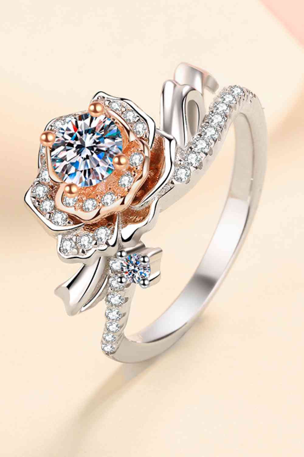 Bague moissanite en forme de rose en argent sterling 925