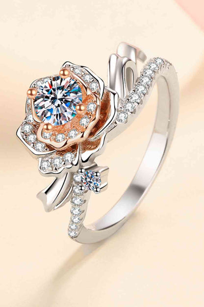 Bague moissanite en forme de rose en argent sterling 925