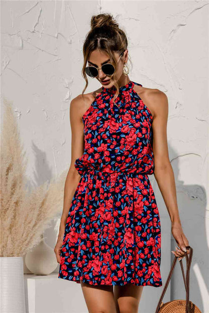 Minivestido sin mangas con estampado floral