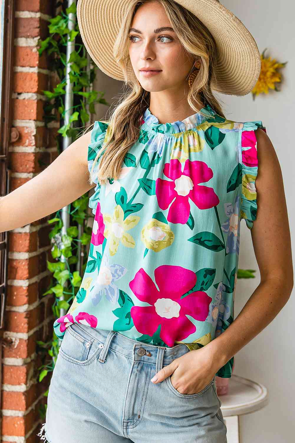 Blusa con hombros descubiertos y estampado floral