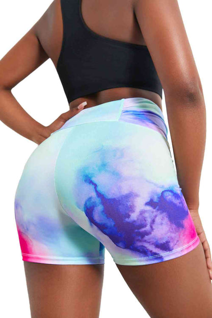 Shorts deportivos fruncidos con detalle anudado y efecto tie-dye