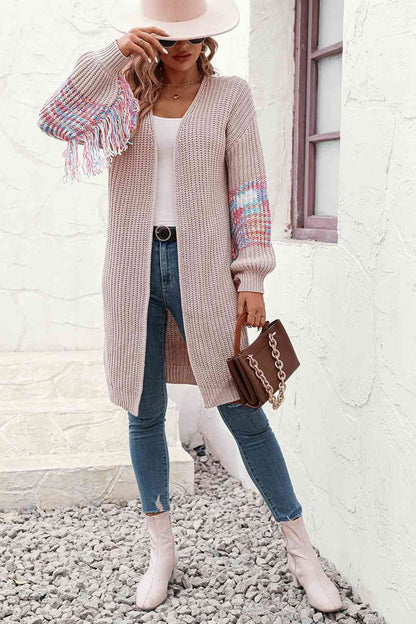 Fringe Sleeve Dropped Shoulder Cardigan