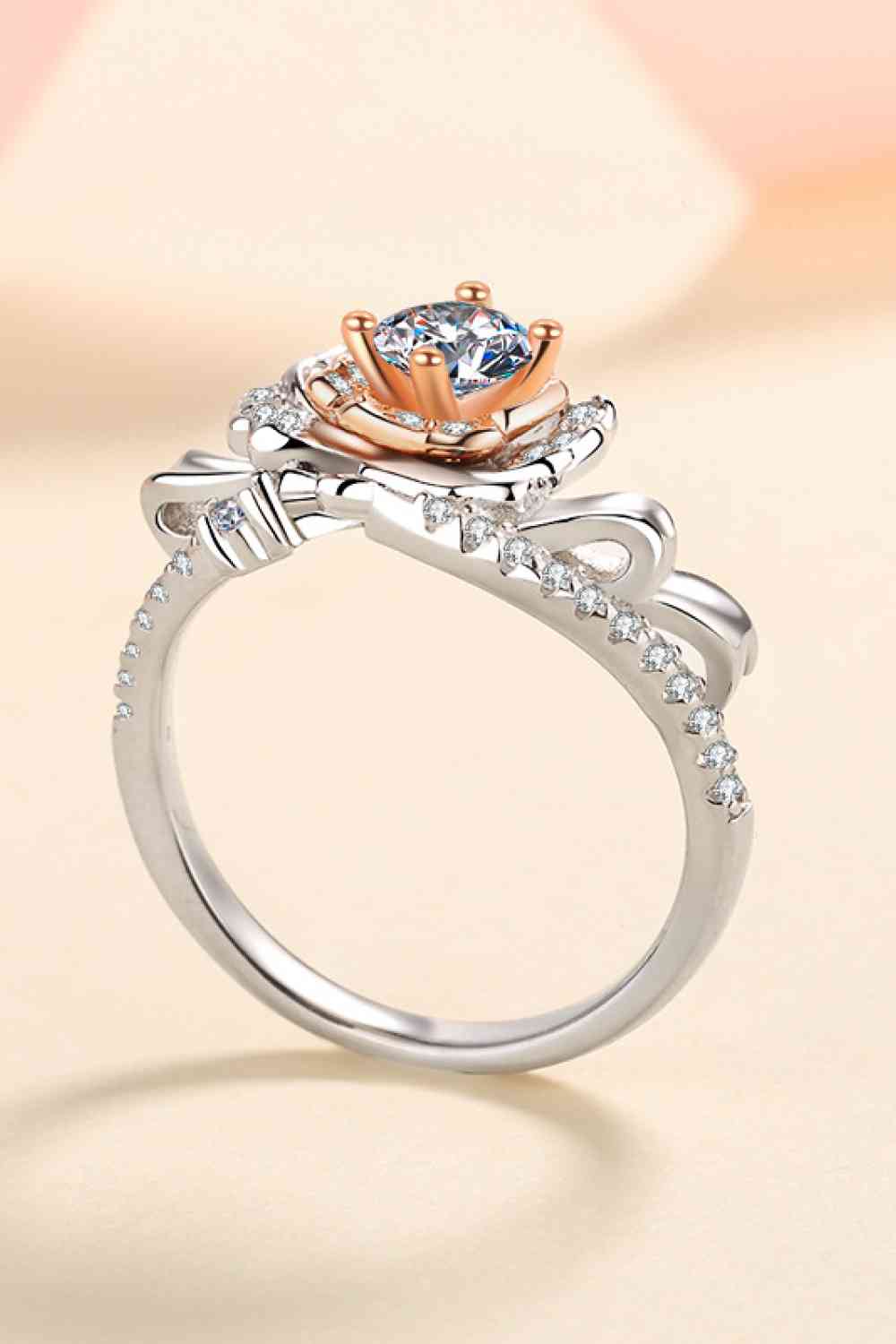 Bague moissanite en forme de rose en argent sterling 925