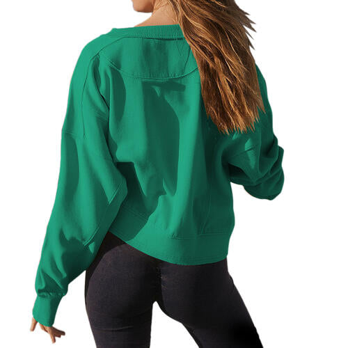 Round Neck Drop Shoulder Long Sleeve Sweatshirt