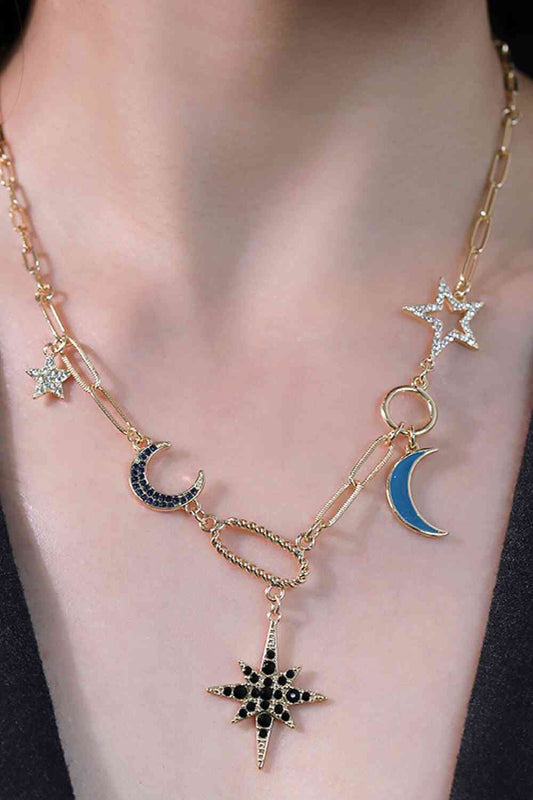 Collier en alliage de strass étoile et lune en gros de 5 pièces