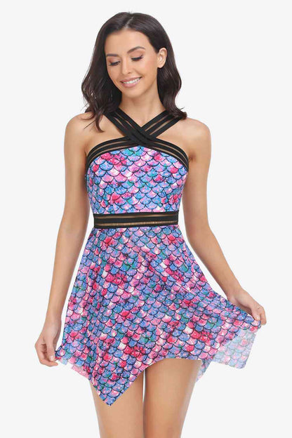 Conjunto de vestido de baño y braguita estampados