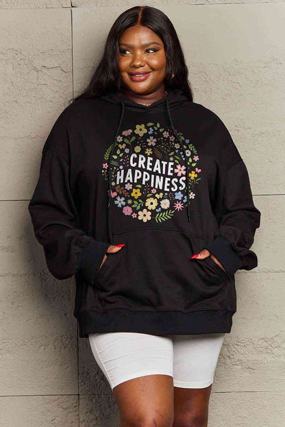 Simply Love Sudadera con capucha y estampado de CREATE HAPPINESS de tamaño completo de Simply Love