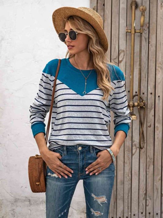 Striped Round Neck Long Sleeve T-Shirt