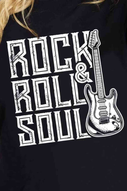 Camiseta de algodón con gráfico ROCK &amp; ROLL SOUL de talla grande de Simply Love