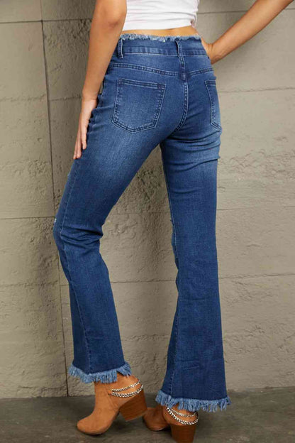 Baeful High Waist Distressed Raw Hem Jeans