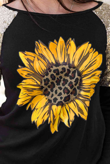 Camiseta con estampado de girasol y lentejuelas