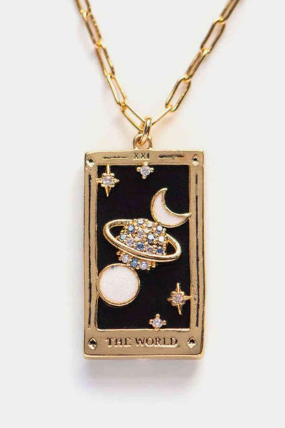 Collier en acier inoxydable avec pendentif carte de tarot