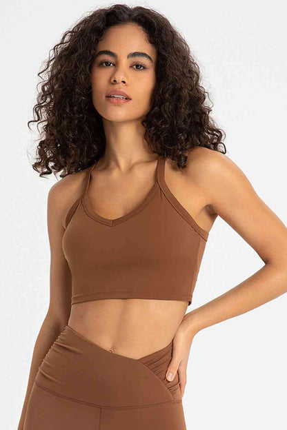 Soutien-gorge de sport à col en V et dos croisé