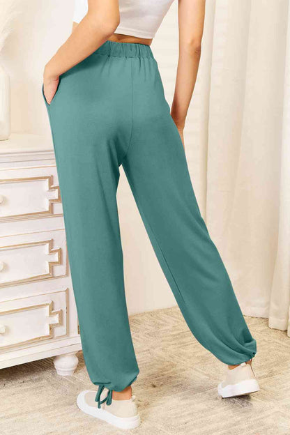 Basic Bae Pantalon taille haute en rayonne douce avec cordon de serrage et poches