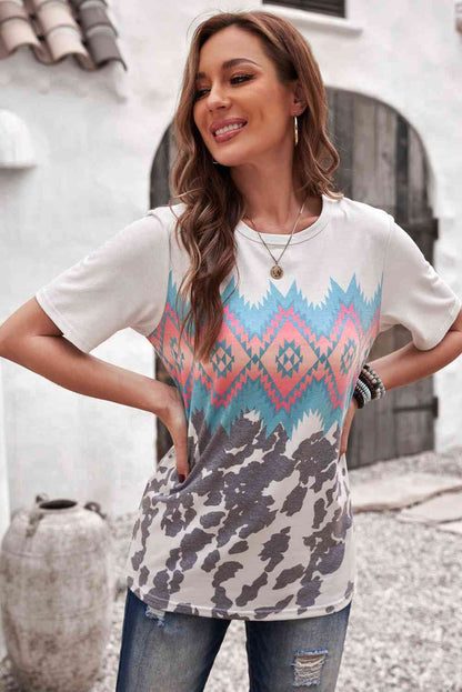 Printed Round Neck Tunic Tee