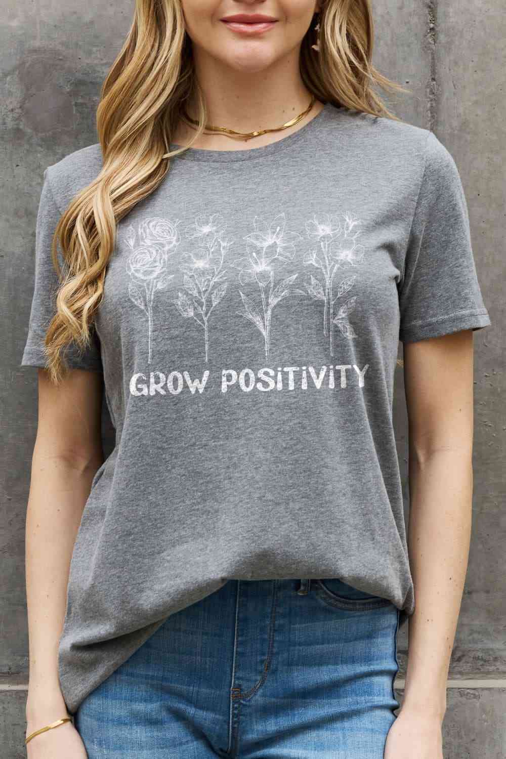 T-shirt en coton graphique Simply Love GROW POSITIVITY