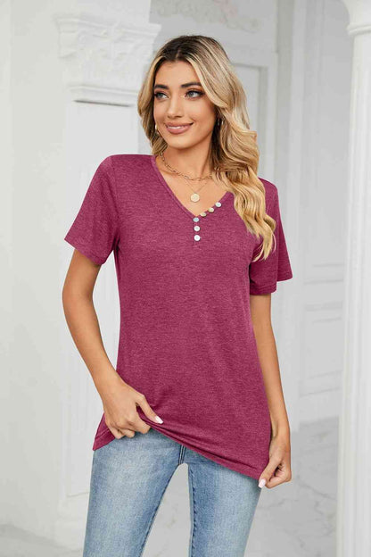 Decorative Button V-Neck T-Shirt