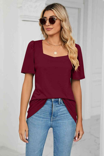 Square Neck Puff Sleeve T-Shirt