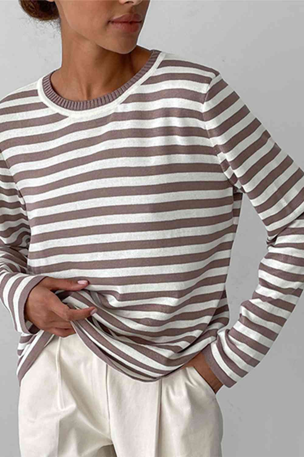 Striped Round Neck Long Sleeve Sweater