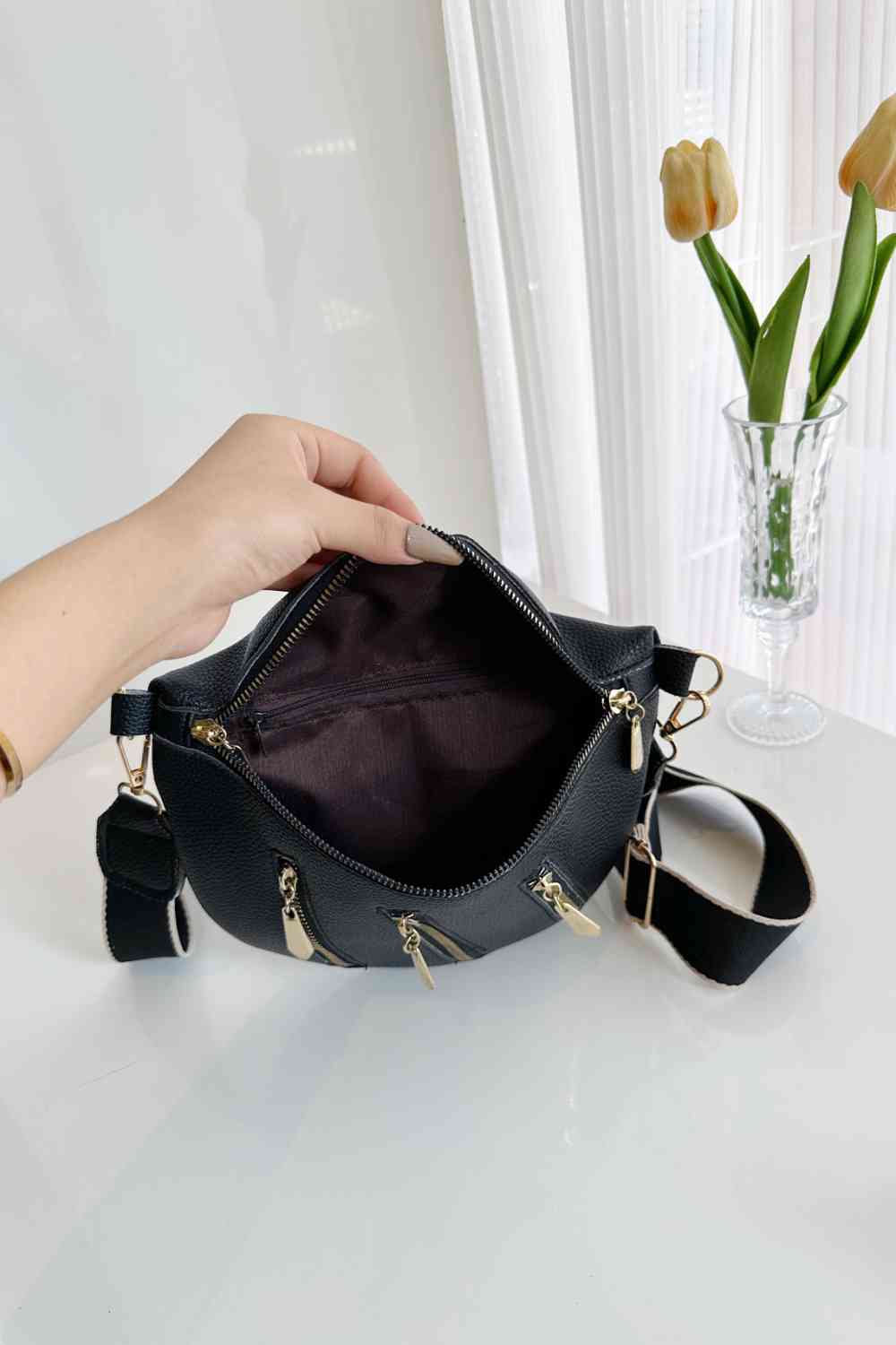 Sac à bandoulière en cuir PU à fermeture éclair multiple