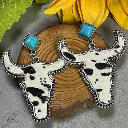 Boucles d'oreilles pendantes turquoise en forme de taureau