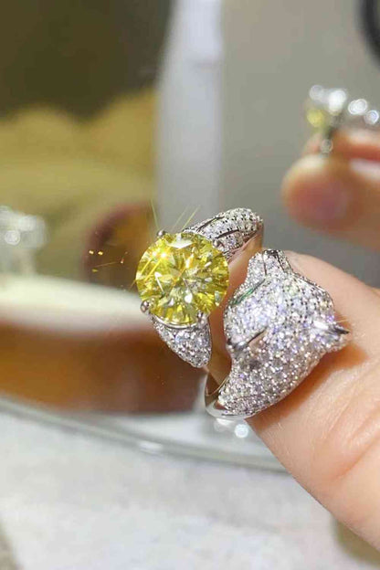 Bague de dérivation animale en moissanite jaune 2 carats