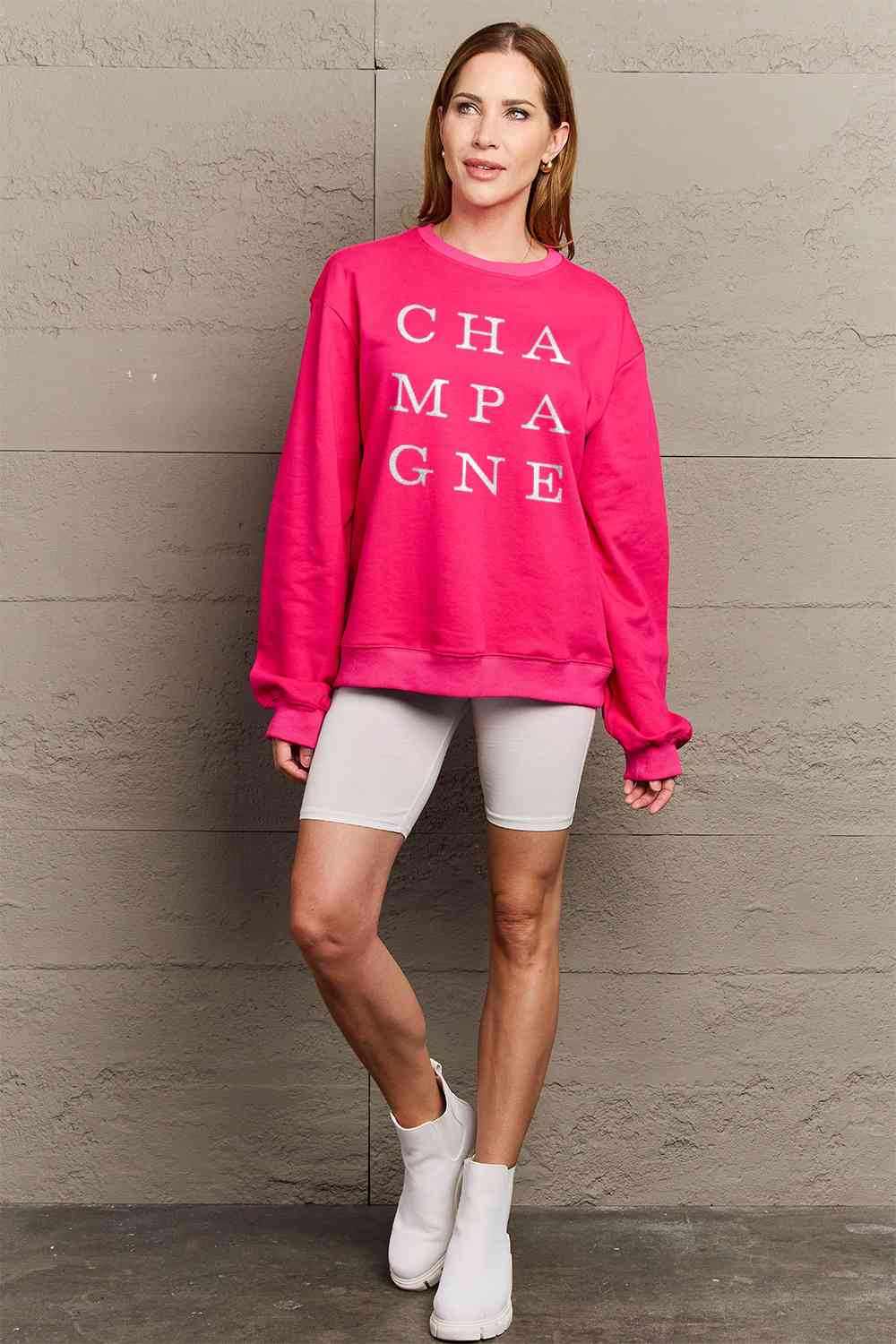 Simply Love Sweat-shirt à manches longues avec image CHAMPAGNE pleine grandeur