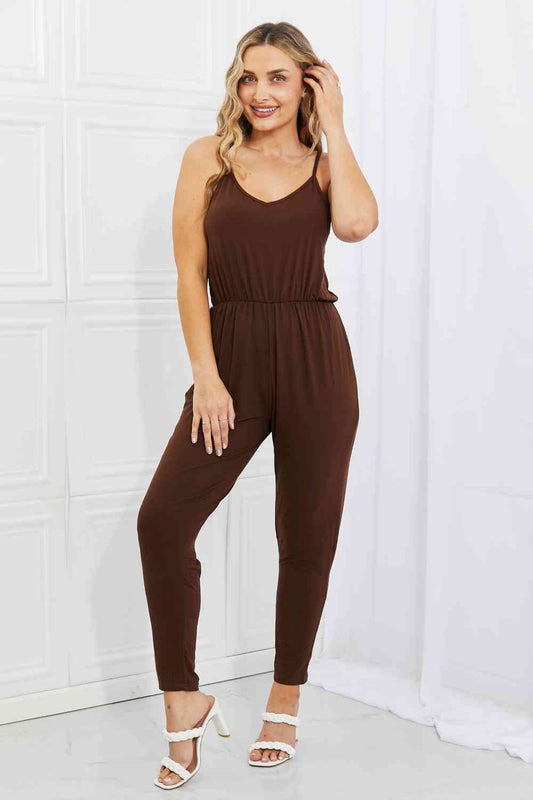 Capella Comfy Casual Combinaison taille élastique unie pleine taille en chocolat