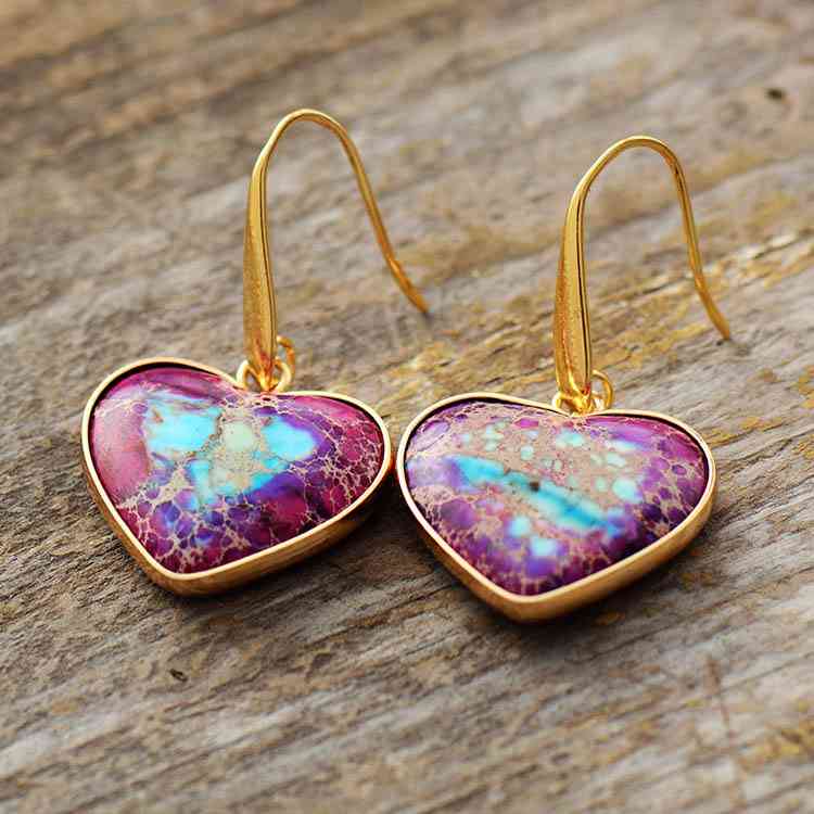 Boucles d'oreilles pendantes coeur en pierre naturelle