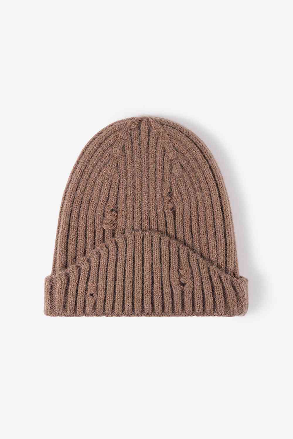 Gorro de punto de canalé desgastado