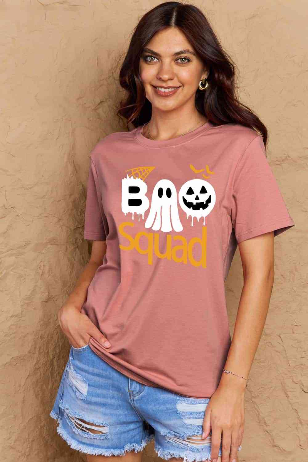 Camiseta de algodón con gráfico BOO SQUAD de talla grande de Simply Love