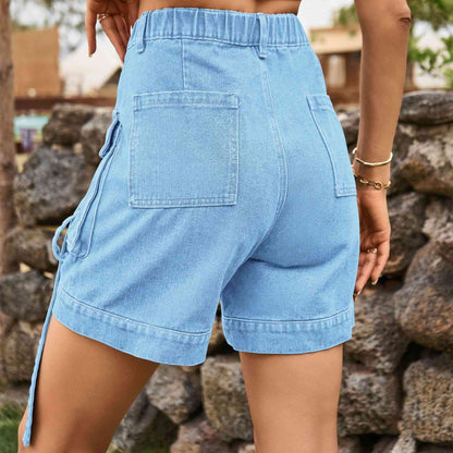 Short cargo en jean taille haute