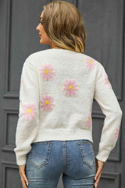 Pull à manches courtes et col rond à motif floral