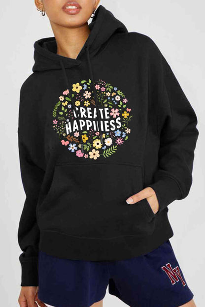 Simply Love Sudadera con capucha y estampado de CREATE HAPPINESS de tamaño completo de Simply Love