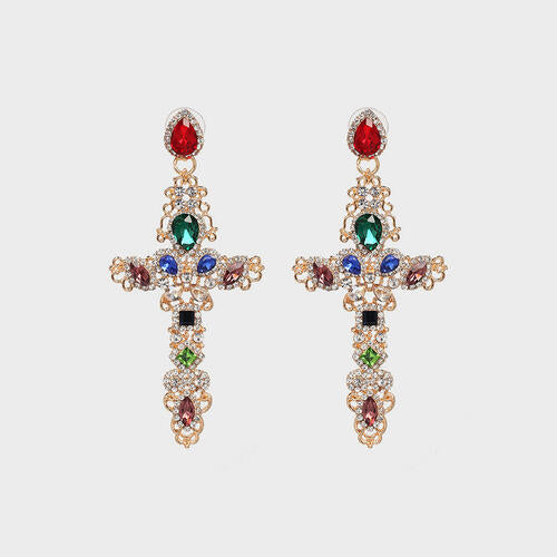 Boucles d'oreilles croix en alliage de strass