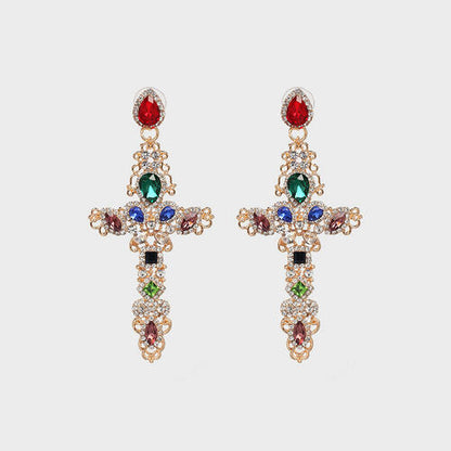 Boucles d'oreilles croix en alliage de strass