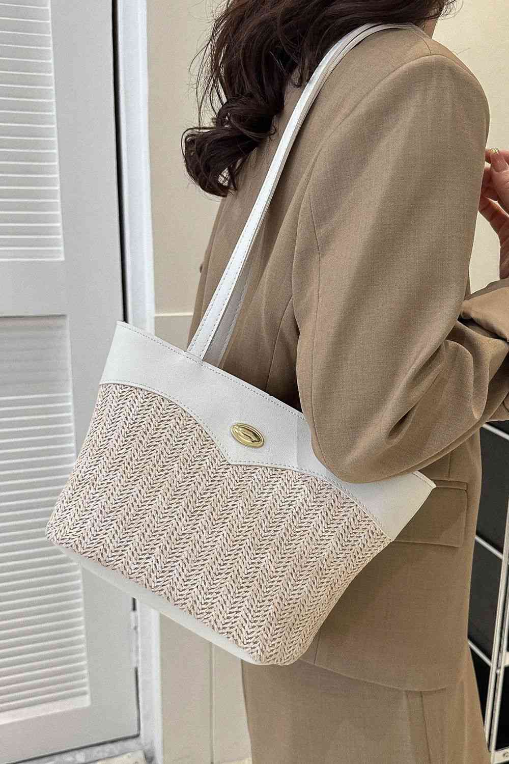 Sac fourre-tout en PU en paille bicolore